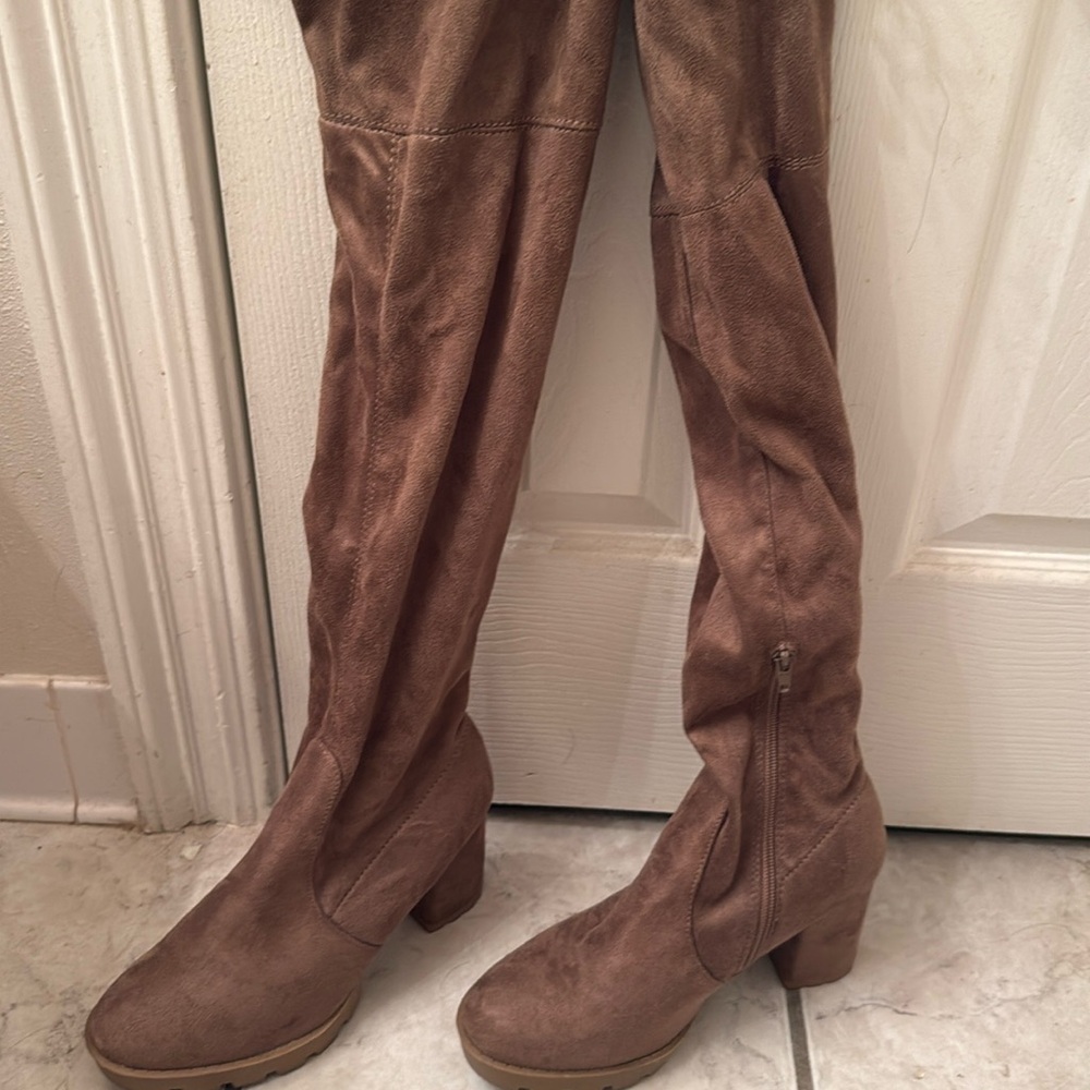 Brown suede knee high boots